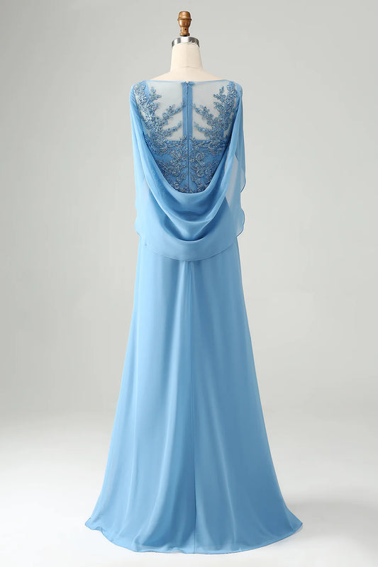 Mermaid Beaded Cap Sleeves Mother of the Bride Dress with Appliques