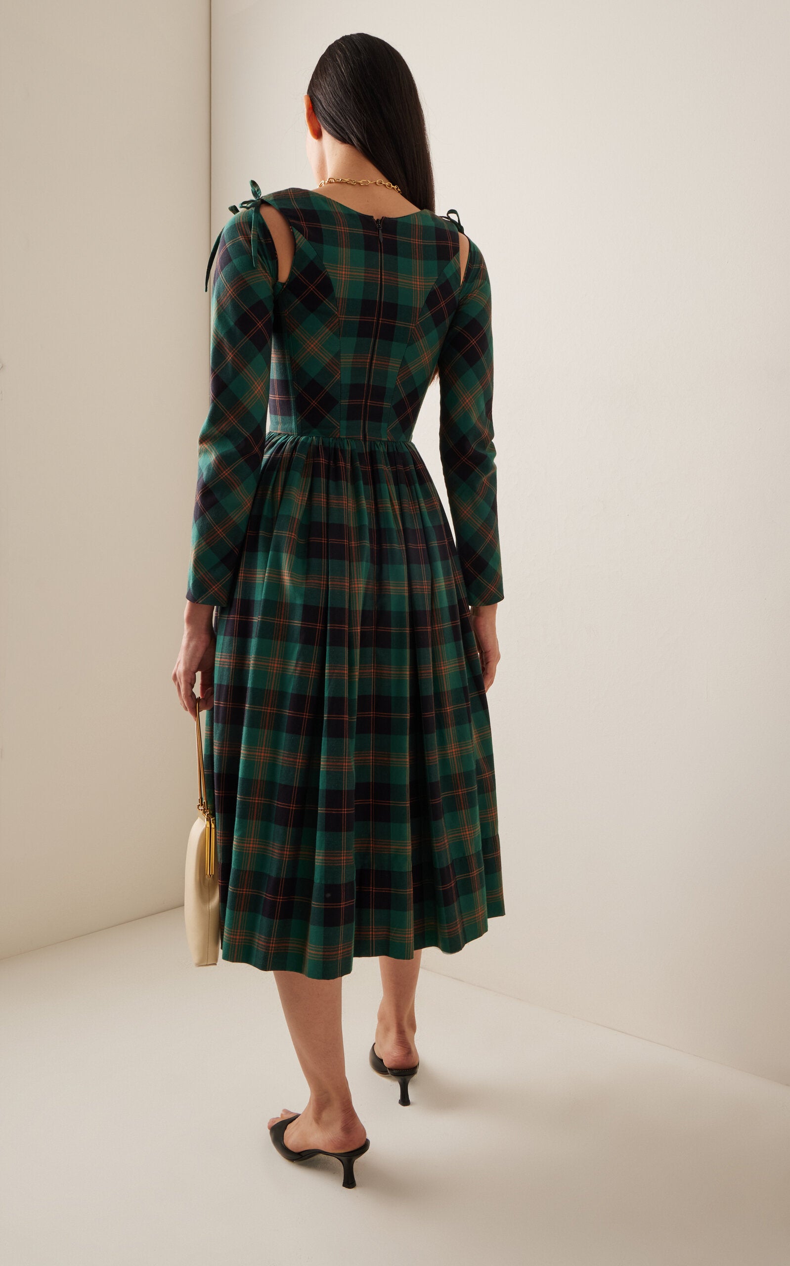 Convertible Plaid Cotton Midi Dress Full of charm simple and atmospheric