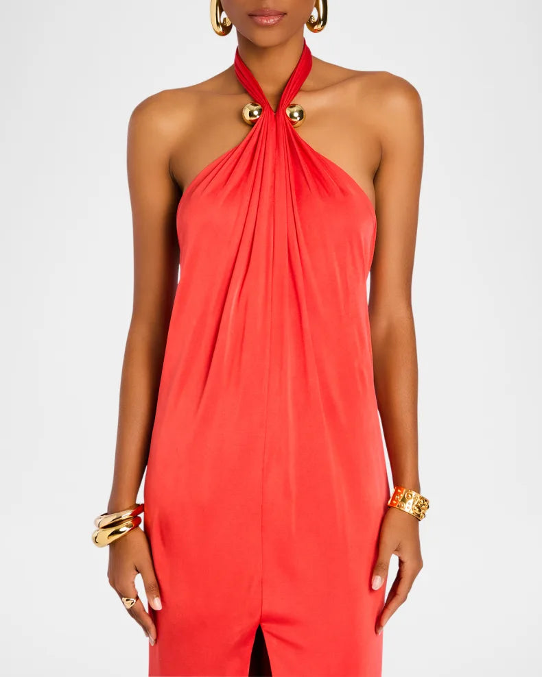 Charming and unique design Beautiful generous simple Becs Satin Halter Gown