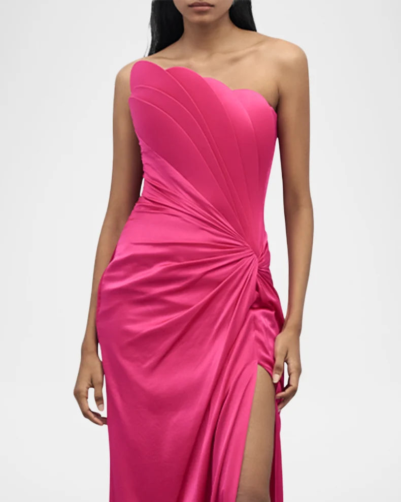 French Fuschia Strapless Sculpted Slit Gown Charming and unique design Beautiful generous simple