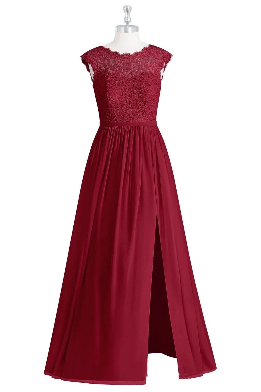 Crew Neck Cap Sleeve Long Bridesmaid Dress with Slit Simple gentle grand and beautiful