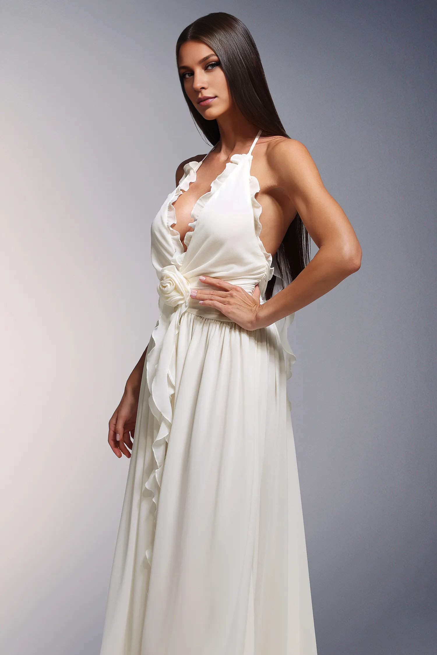 Ivy High Slit Deep-V Halter Flowers Maxi Dress Simple gentle atmospheric and unique design