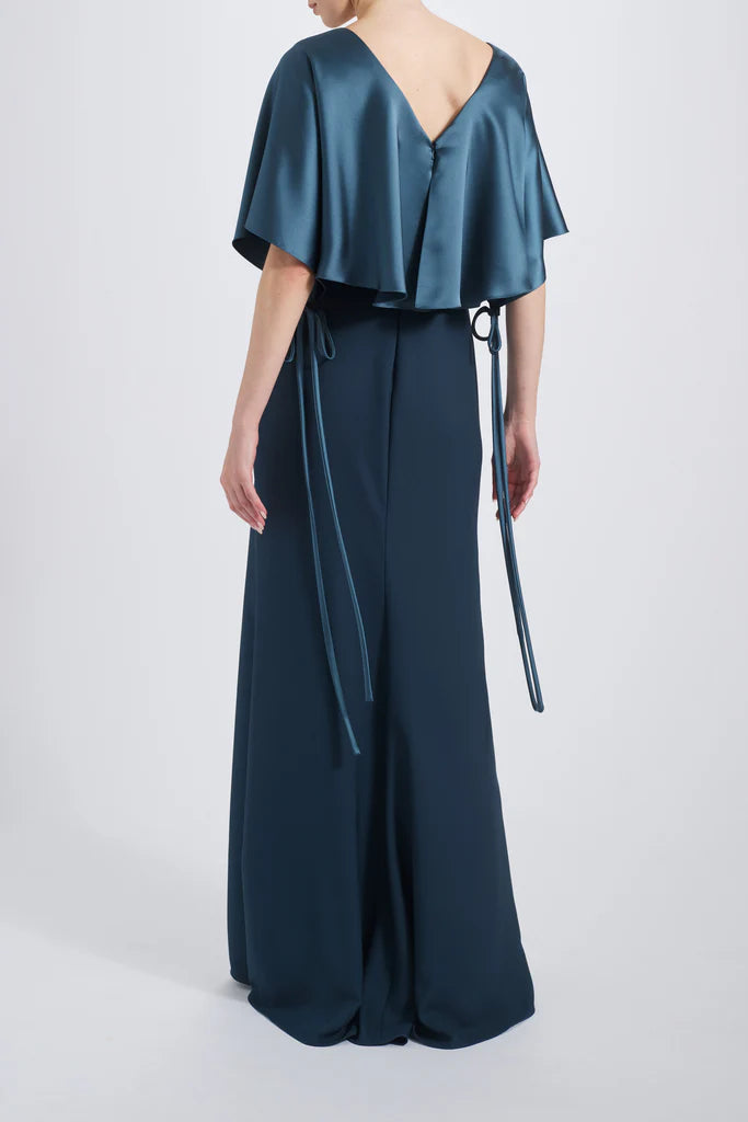 Cape Fluid Satin Gown Hammered Satin Gathered Dress Simple atmospheric beautiful and unique desig