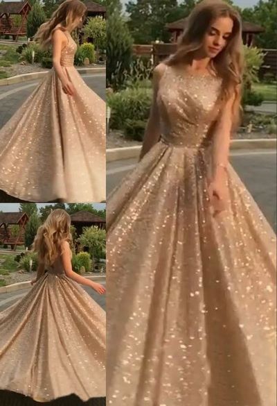 open back stunning prom dresses a line sequin formal evening dress Simple atmospheric gentle