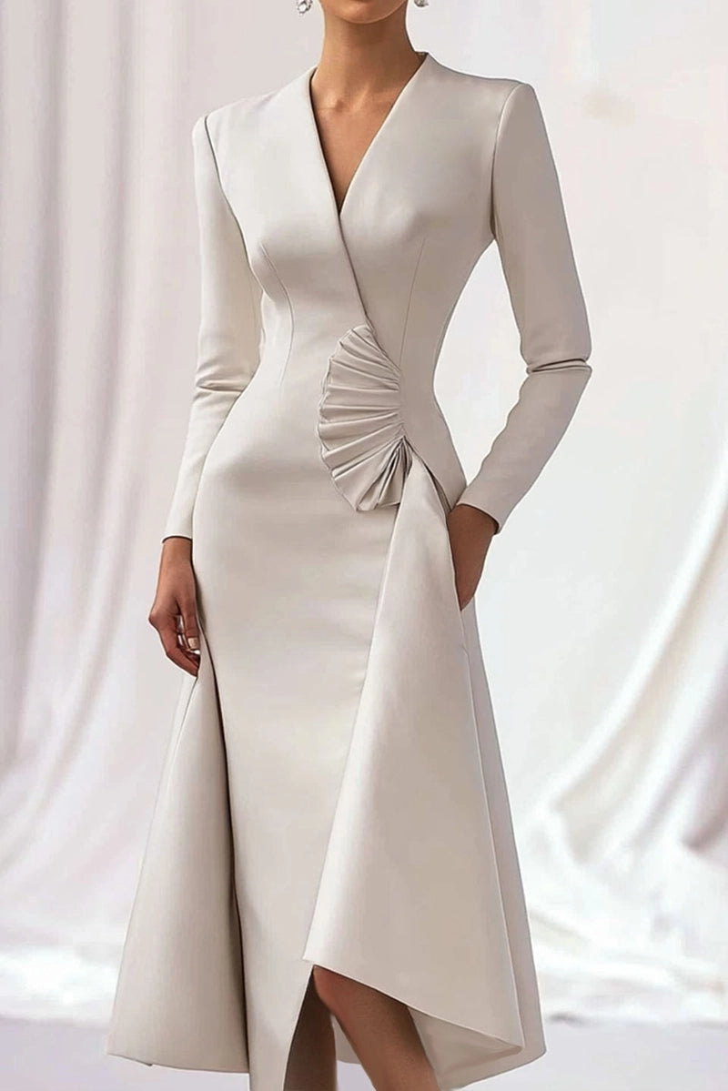 White Work Wedding Guest Blazer Dress Ruffle V Neck Midi Dress Mother of the Bride Dress