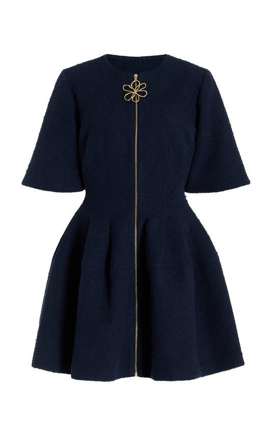 Zip-Front Cotton-Wool Tweed Mini Dress Simple gentle beautiful and grand