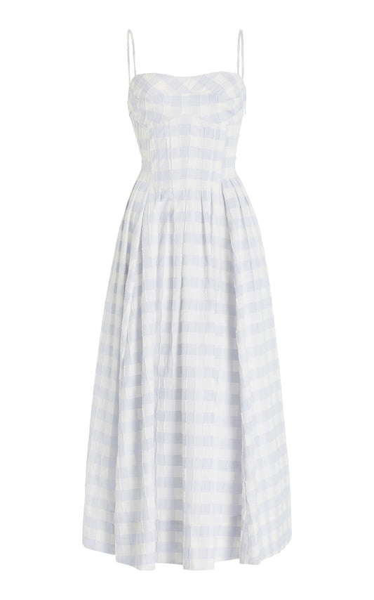Draped JeGingham Cotton-Fil Coupe Midi Dress Full of charm simple and atmospheric