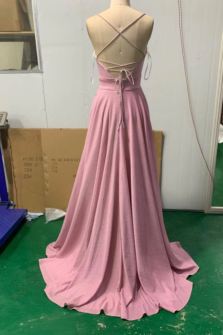 V-neck long prom dress A-line evening dress