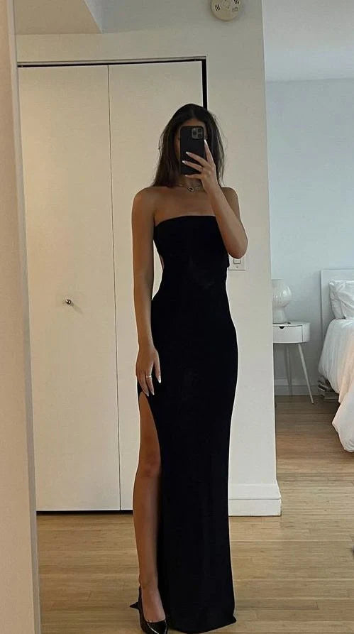 Mermaid Black Long Prom Dresses With Split