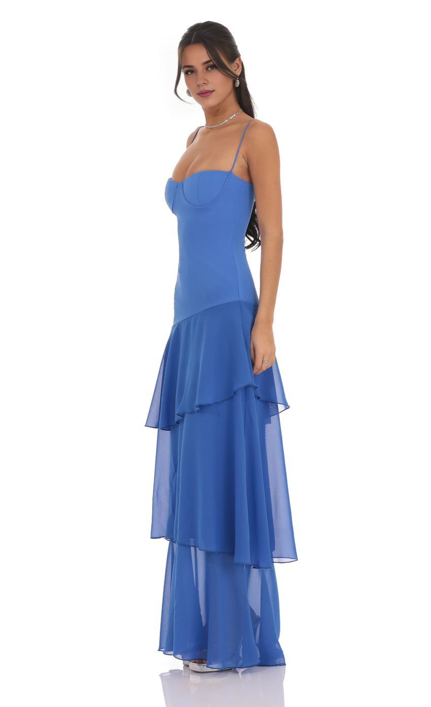 Long Ruffle Maxi Dress in Blue Simple gentle beautiful and unique design
