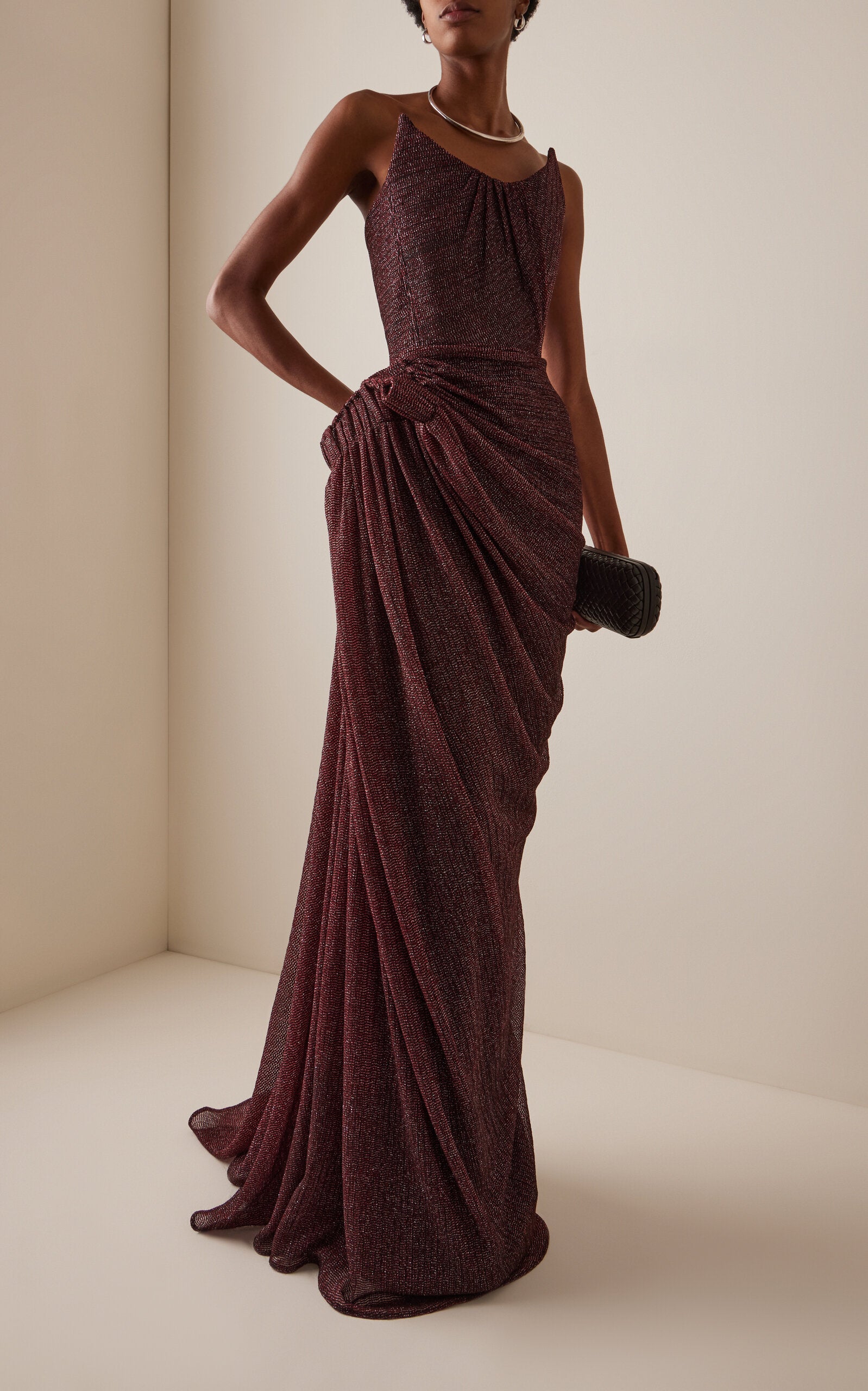 Lexicon Draped Metallic-Knit Gown Gentle beautiful and grand
