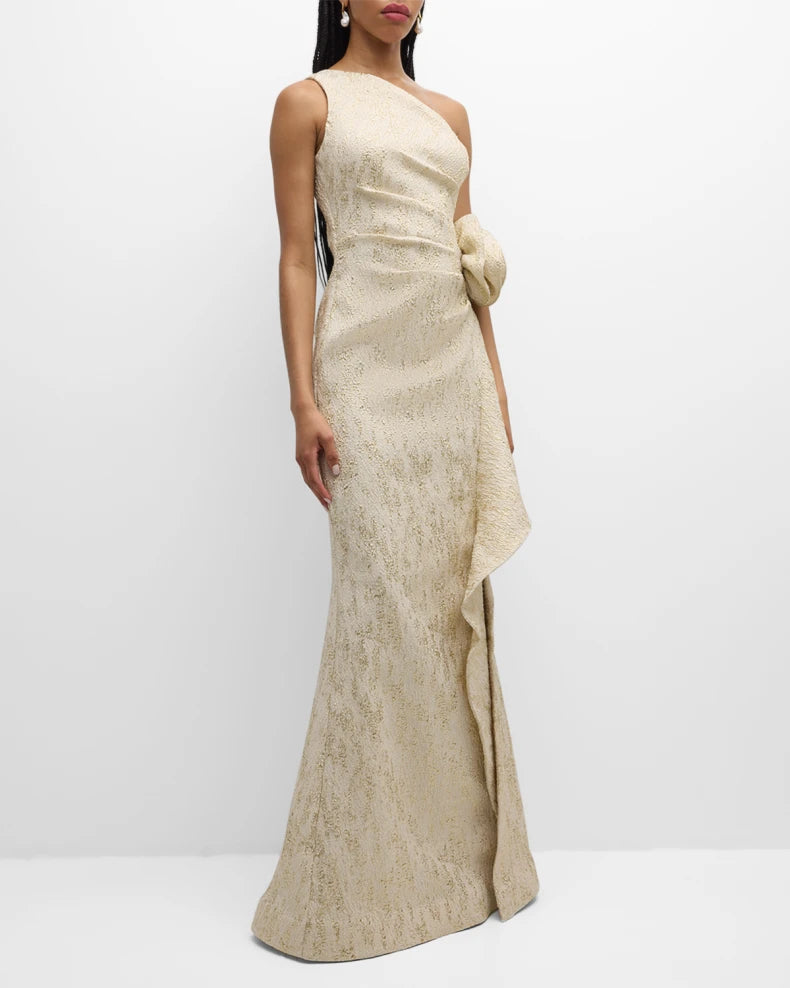 Charming and unique design Beautiful generous simple One-Shoulder Metallic Jacquard Trumpet Gown