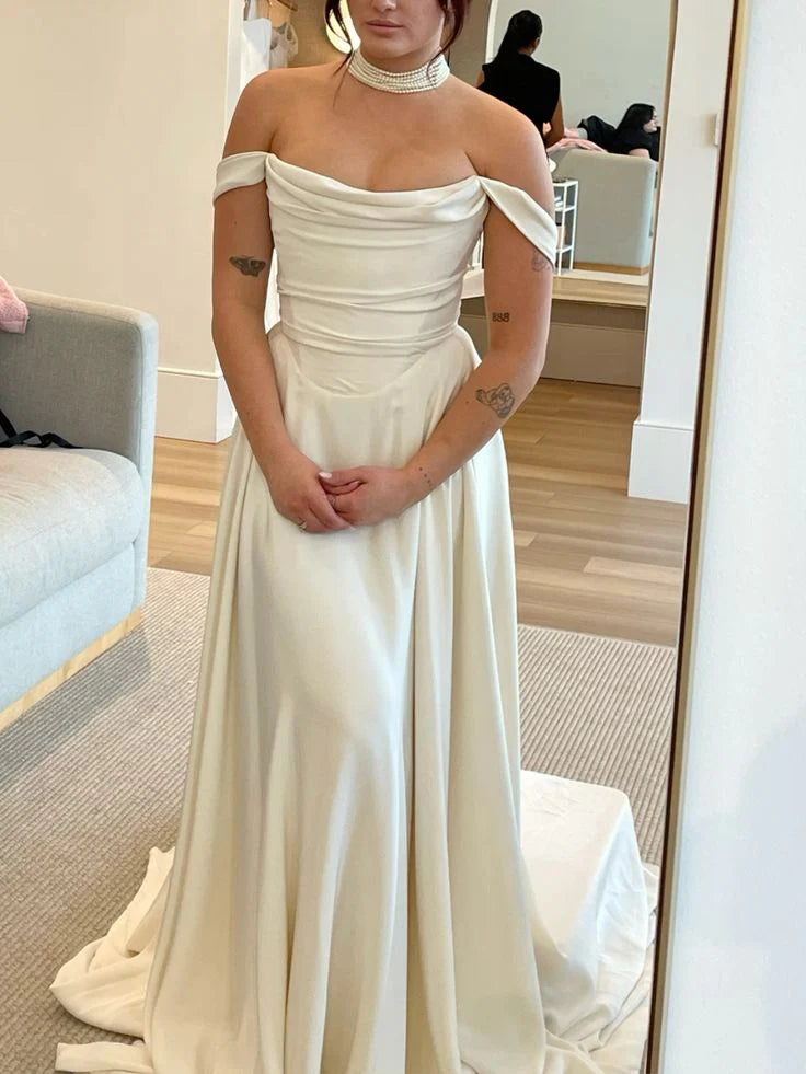 A Line Off Shoulder Long Wedding Dresses Elegant Wedding Dress