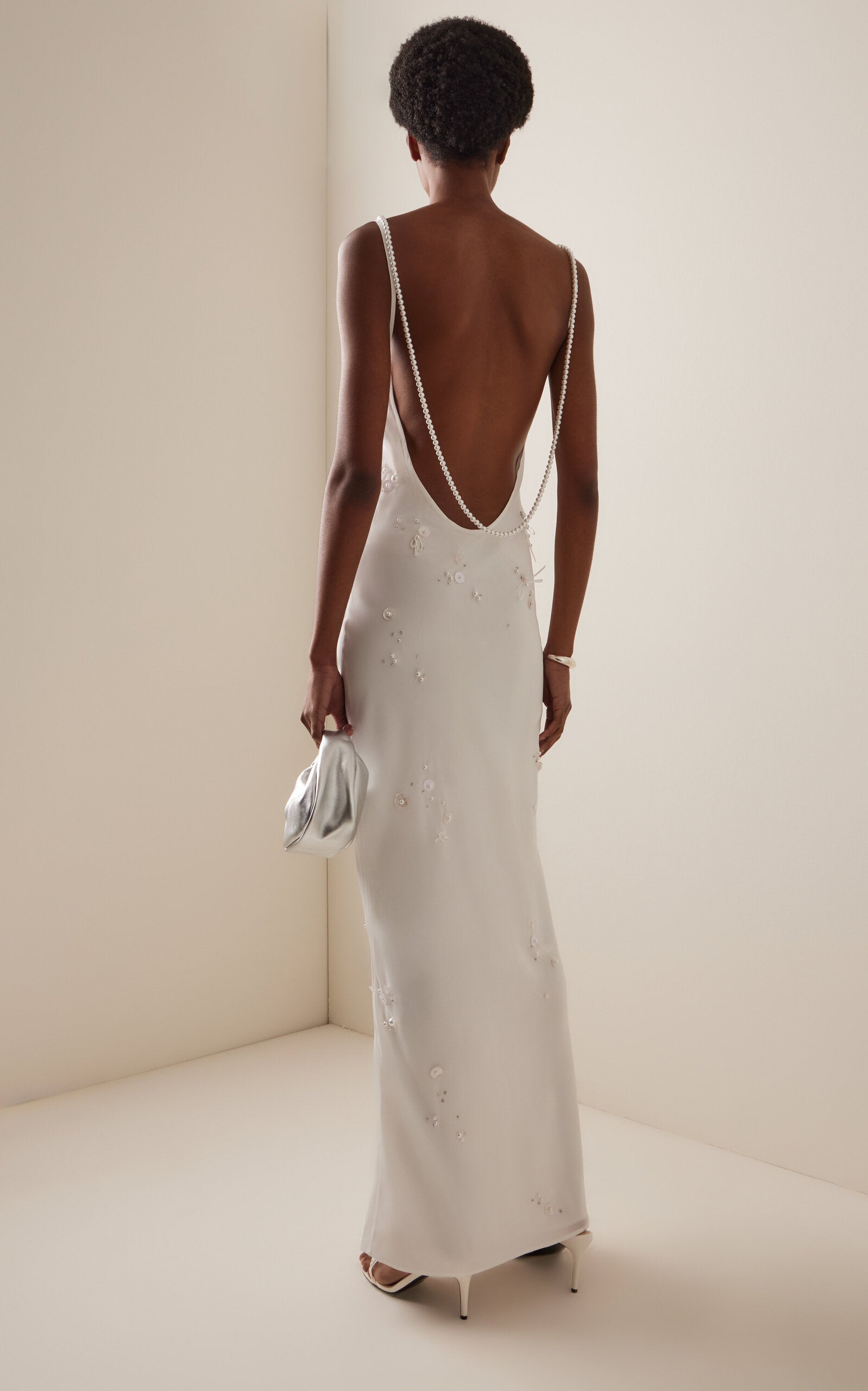 Pearl-Embroidered Silk Maxi Slip Dress