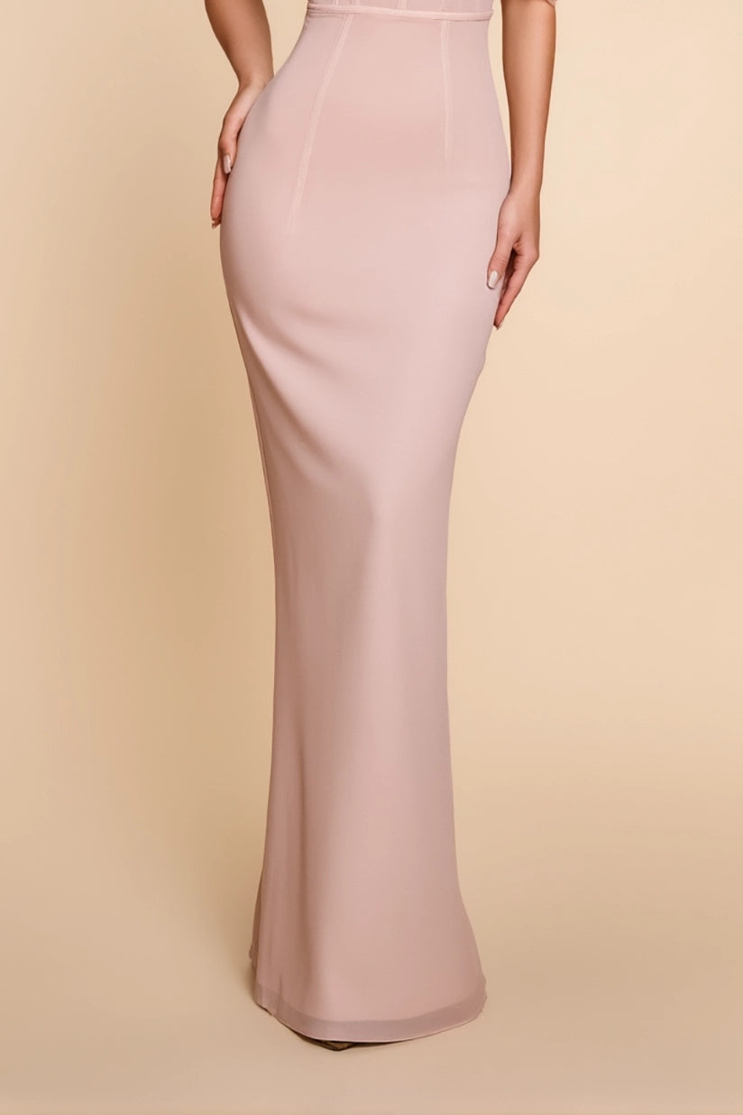 Evening Formal Gown Light Pink Tulle Corset Bodycon Floor-Length Dress