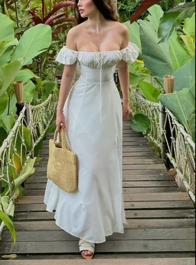 A Line White Long Prom Dress Evening Formal Dress