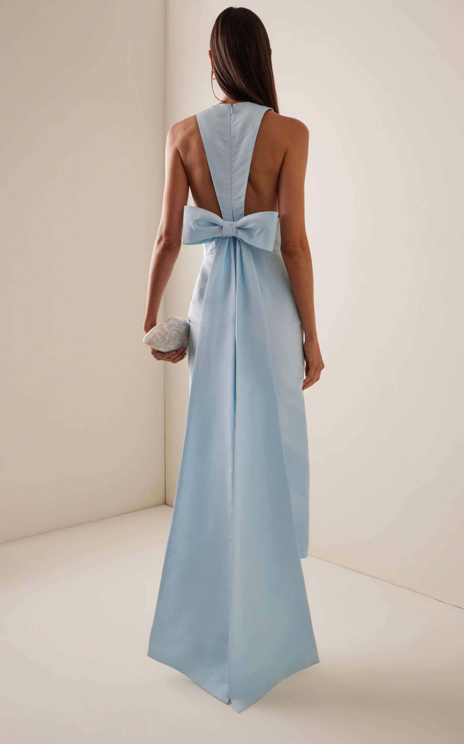 Cut-Out Tie-Detailed Silk Faille Column Gown