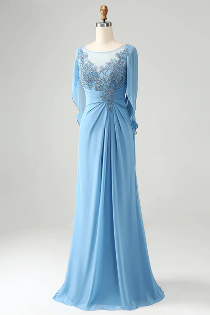 Mermaid Beaded Cap Sleeves Mother of the Bride Dress with Appliques