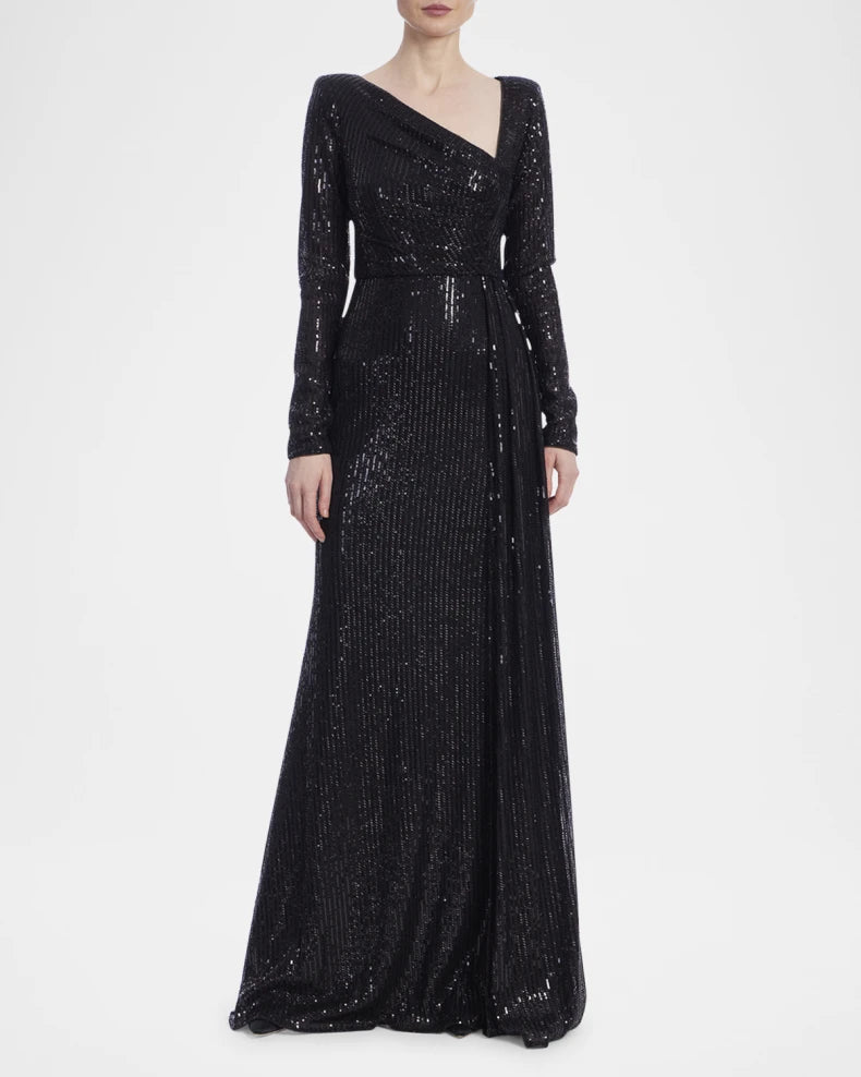 Draped Sequin Striped Gown Gown Charming and unique design Beautiful generous simple