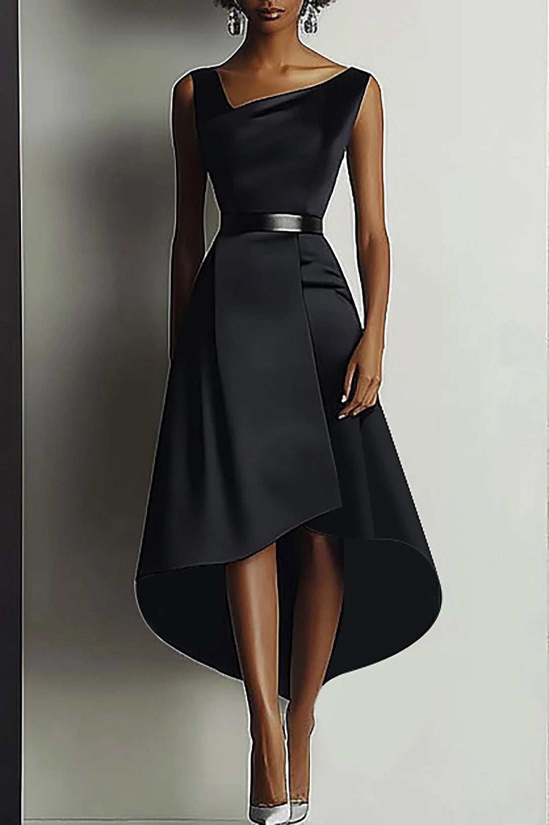 Semi-Formal Party Dress Black Sleeveless Front-Short Back-Long Maxi Dress