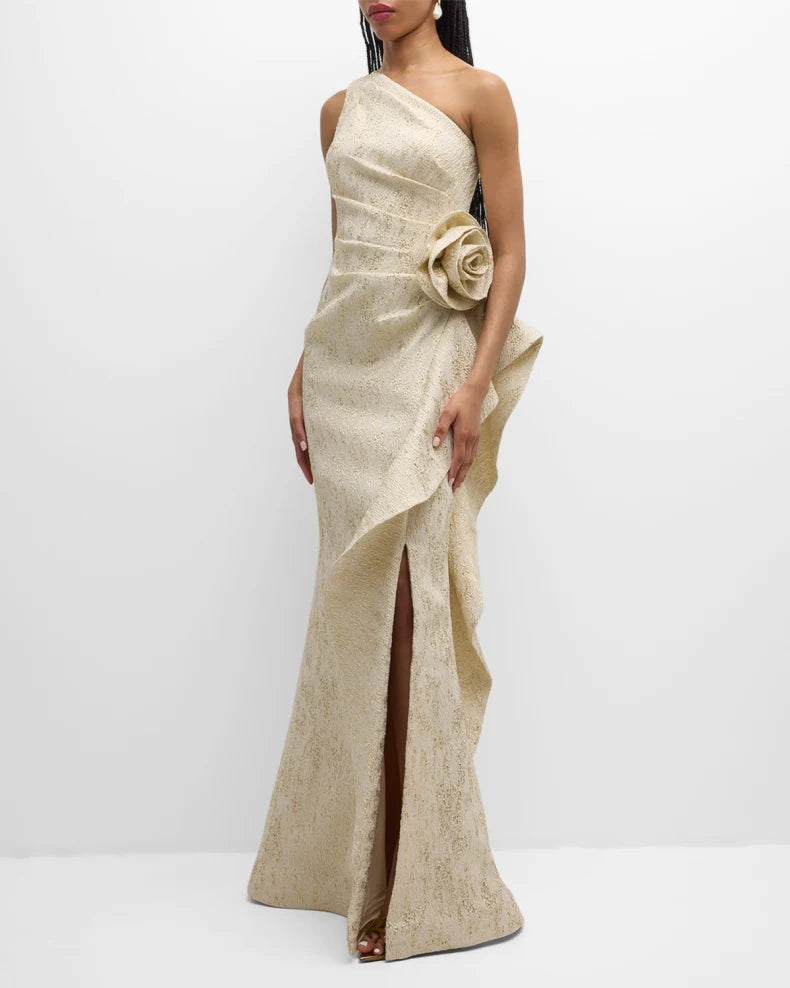 Charming and unique design Beautiful generous simple One-Shoulder Metallic Jacquard Trumpet Gown