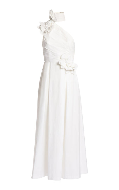 Floral-Appliquéd Cotton Poplin Maxi Dress