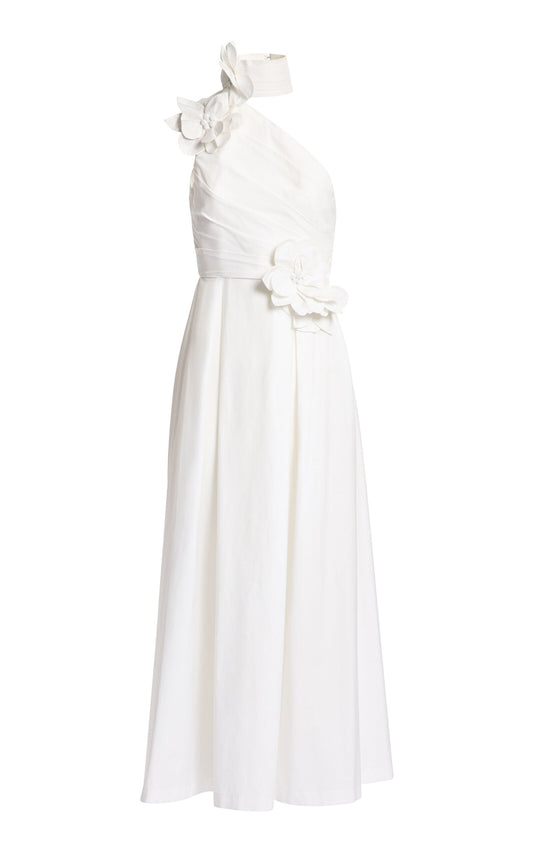Floral-Appliquéd Cotton Poplin Maxi Dress