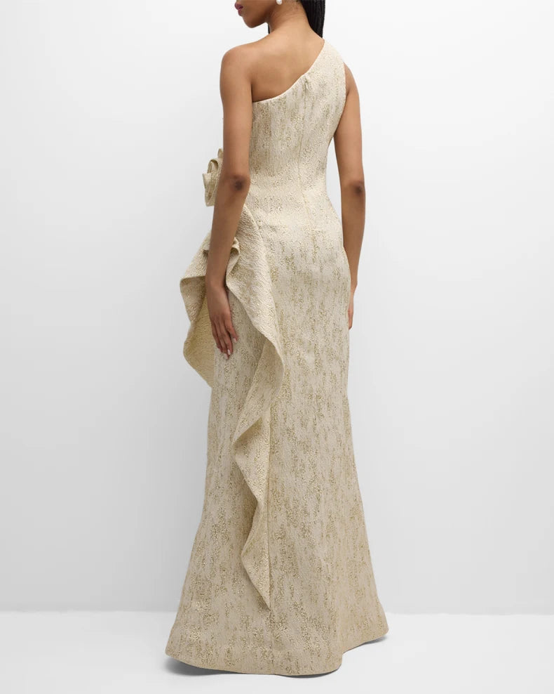 Charming and unique design Beautiful generous simple One-Shoulder Metallic Jacquard Trumpet Gown