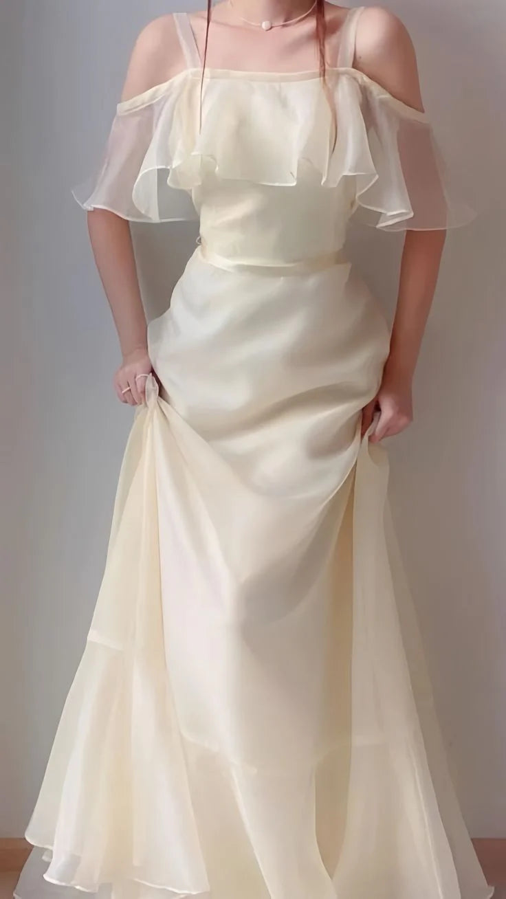 Off White Organza Sheath Long Prom Dress Evening Dress