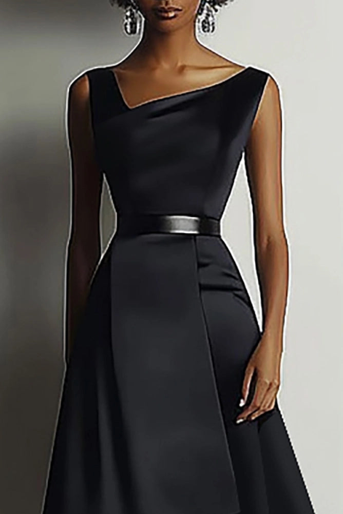 Semi-Formal Party Dress Black Sleeveless Front-Short Back-Long Maxi Dress