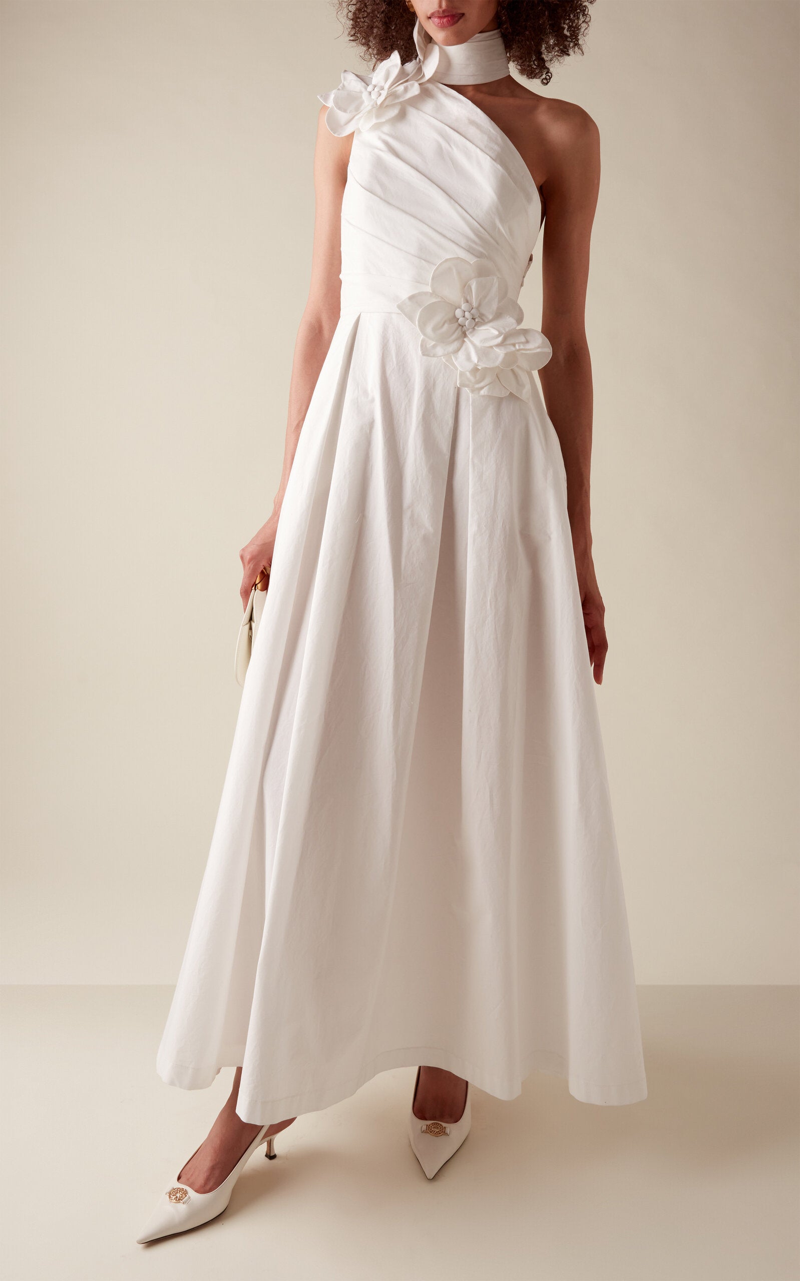 Floral-Appliquéd Cotton Poplin Maxi Dress