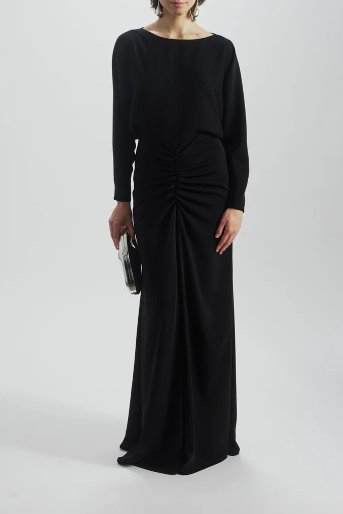 Technical crepe dolman sleeve gown with center gather skirt detail Simple atmospheric beautiful and unique design