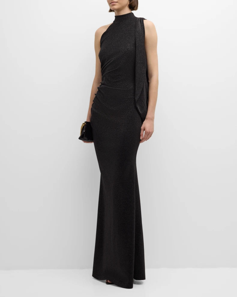 Pleated Mock-Neck Shimmer Gown Beautiful and charming simple and unique design