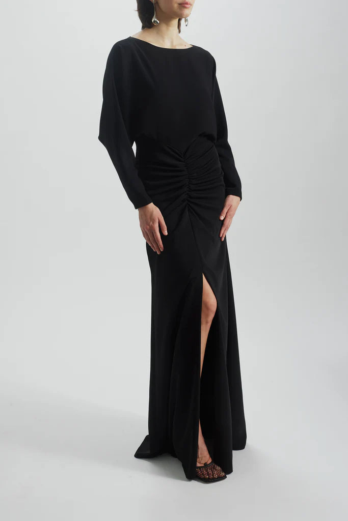 Technical crepe dolman sleeve gown with center gather skirt detail Simple atmospheric beautiful and unique design
