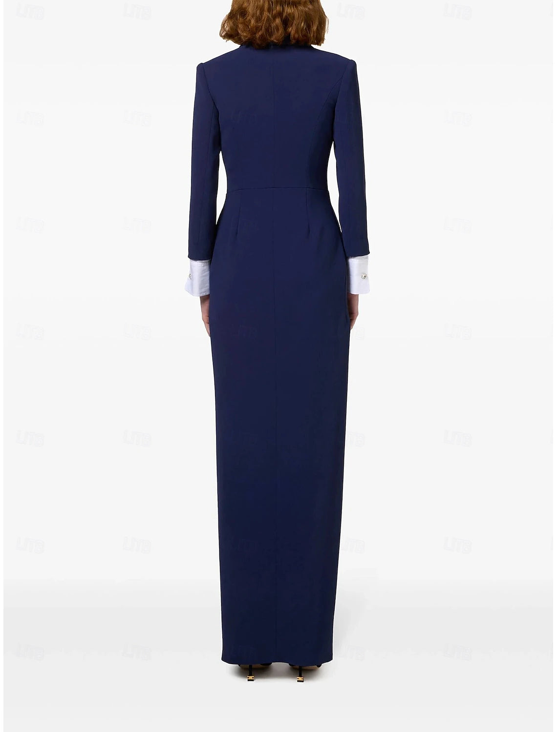 A-Line Evening Gown Vintage Dress Tuxedo Dress Formal Wedding Floor Length Long Sleeve Shirt Collar with Slit