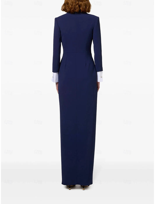A-Line Evening Gown Vintage Dress Tuxedo Dress Formal Wedding Floor Length Long Sleeve Shirt Collar with Slit