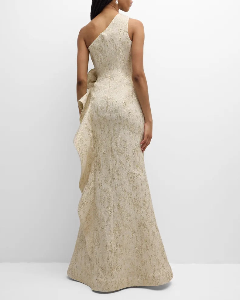 Charming and unique design Beautiful generous simple One-Shoulder Metallic Jacquard Trumpet Gown