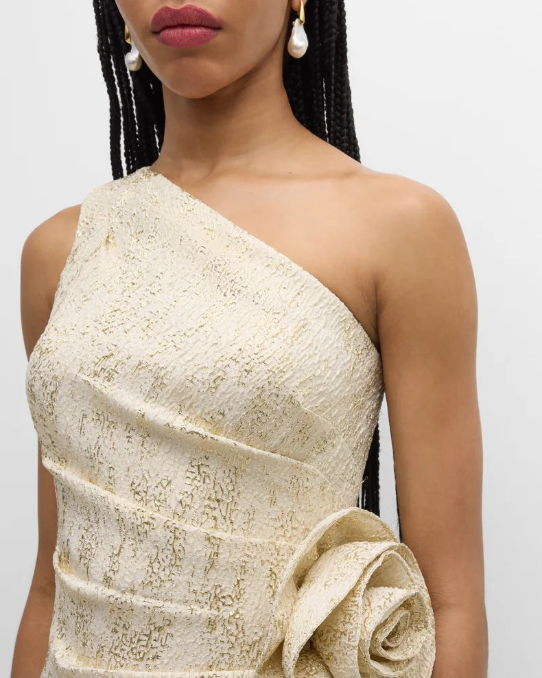 Charming and unique design Beautiful generous simple One-Shoulder Metallic Jacquard Trumpet Gown