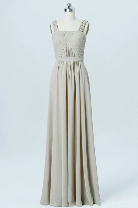 Chiffon Wide Straps Banded Waist Bridesmaid Dress
