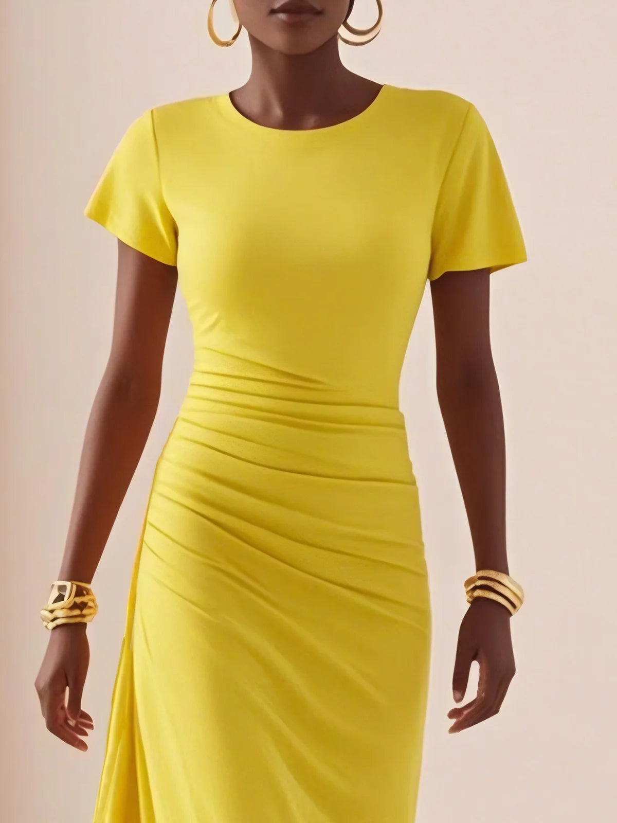 Elegant Plain Asymmetric Crew Neck Midi Dress Simple atmospheric beautiful and unique desi