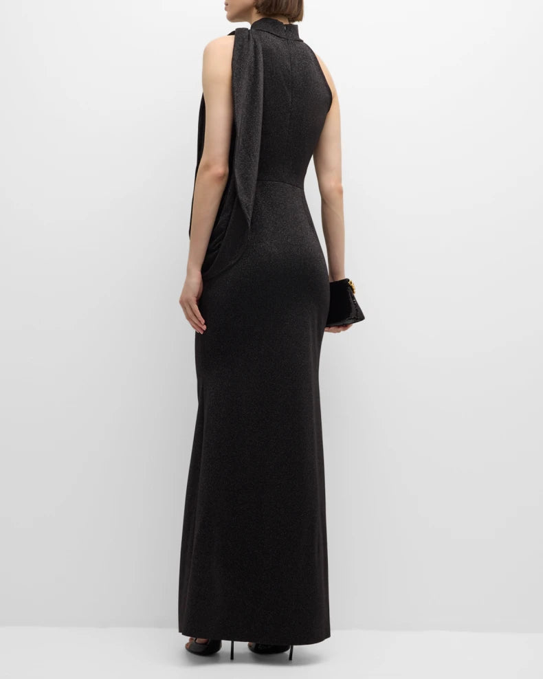 Pleated Mock-Neck Shimmer Gown Beautiful and charming simple and unique design