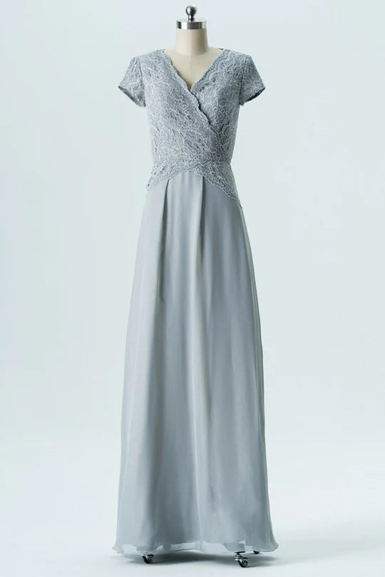 Chiffon Short Sleeve Wrap Bridesmaid Dress