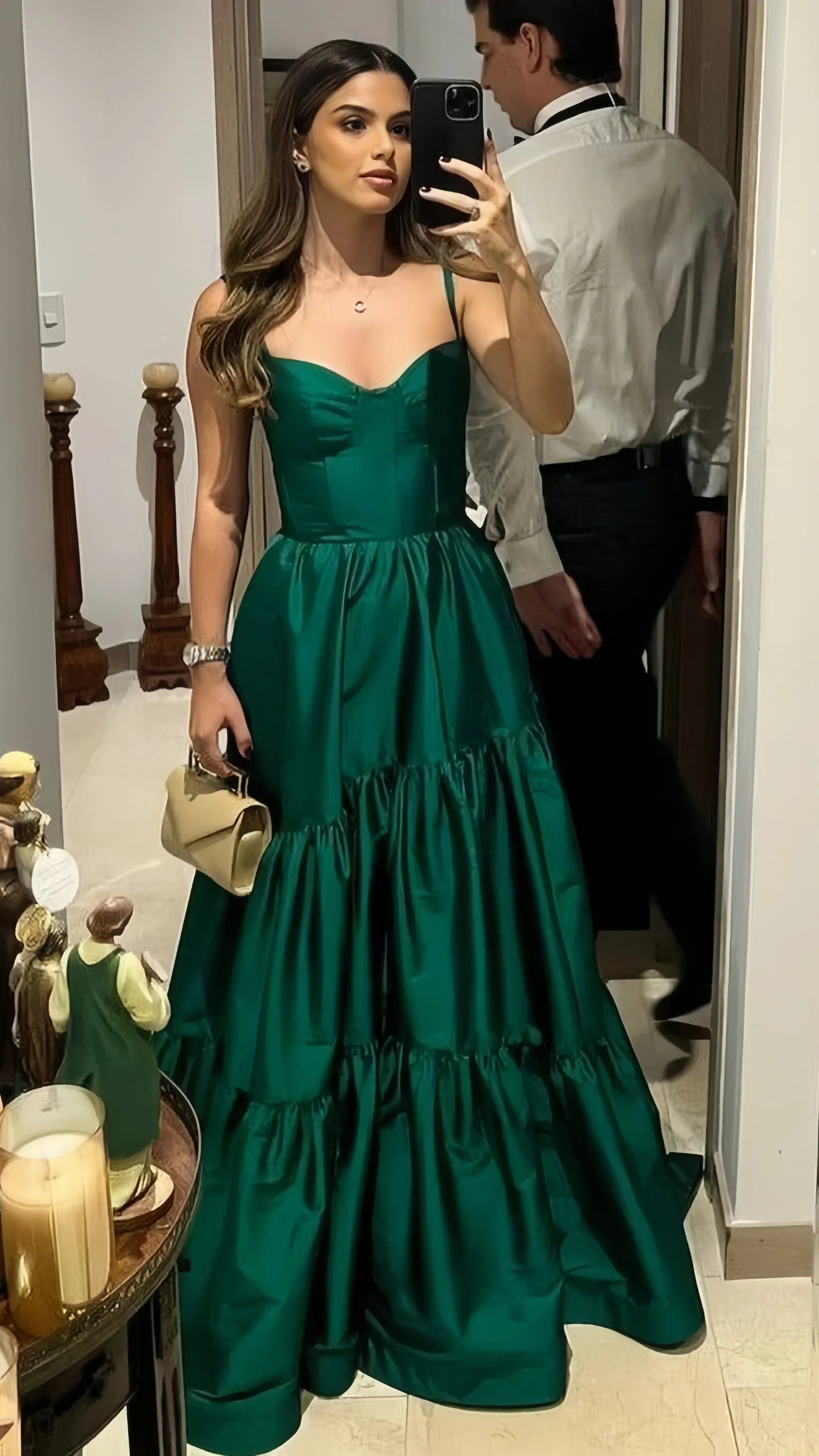 Sexy Mermaid Beautiful elegant and unique design Prom Dress A-Line Green Satin Long Prom Dresses