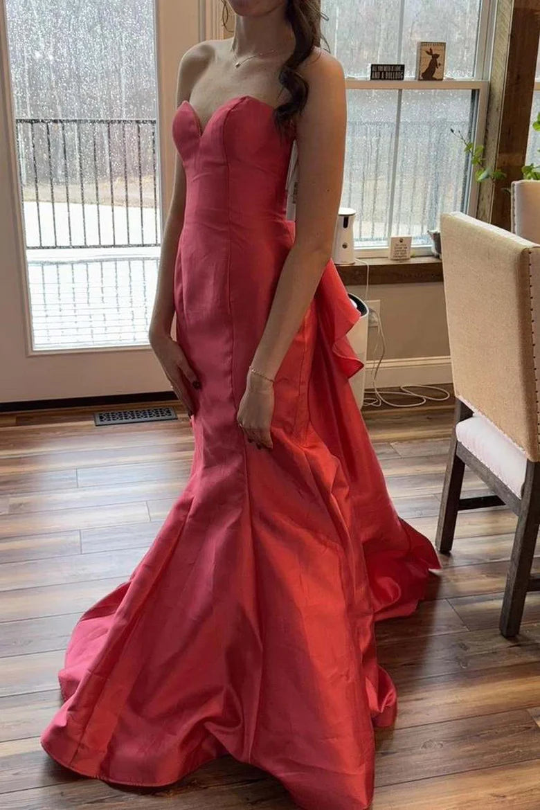 Strapless Sweetheart Mermaid Pleats Long Prom Dress with Train