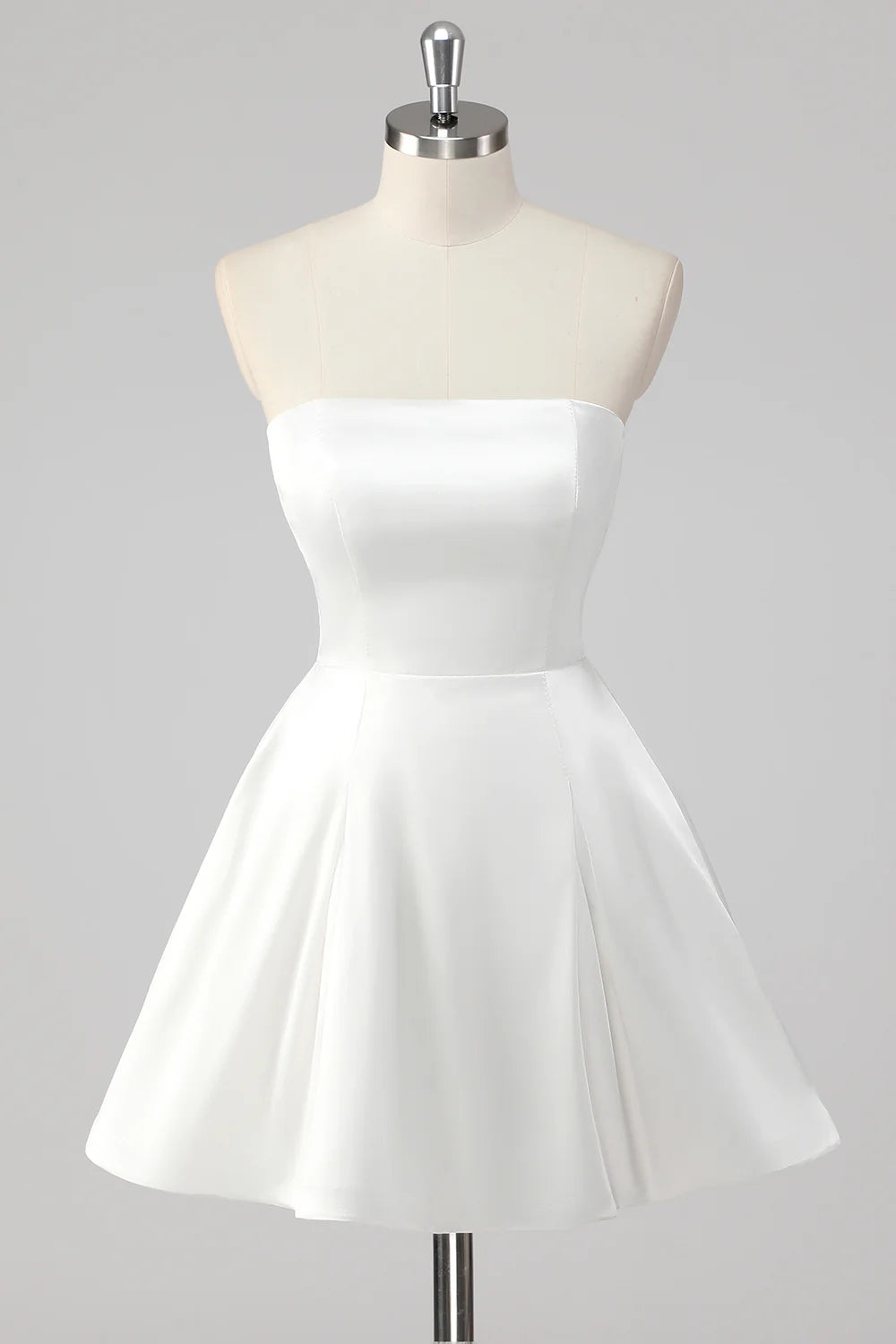 Simple A-Line Strapless Satin Little White Graduation Dress