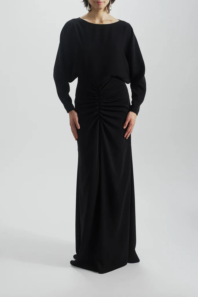 Technical crepe dolman sleeve gown with center gather skirt detail Simple atmospheric beautiful and unique design