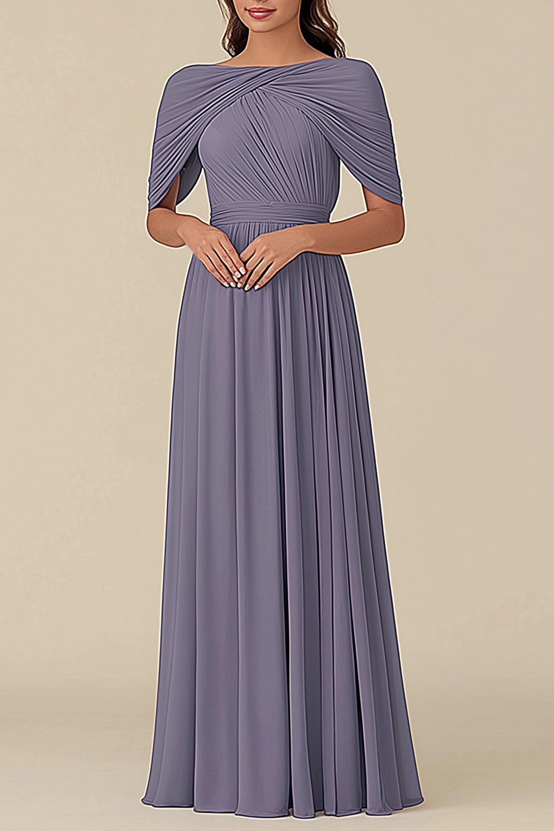 Simple beautiful generous and full of charm Prom Dress Formal Wedding Guest Dress Grey Blue Round Neck Mother of the Bride Gown