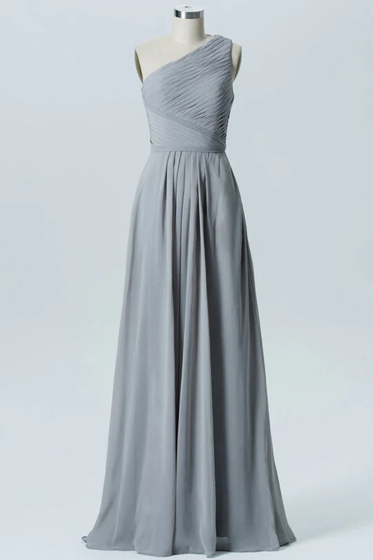 Chiffon One-Shoulder Long Bridesmaid Dress