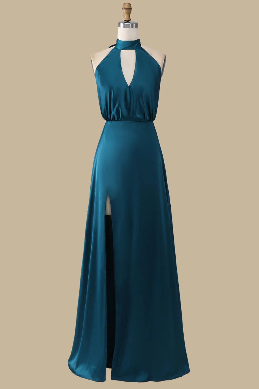 Halter Blouson-Style Maxi Dress with Slit Straps Simple gentle grand and beautiful