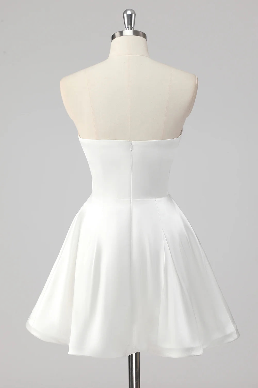 Simple A-Line Strapless Satin Little White Graduation Dress